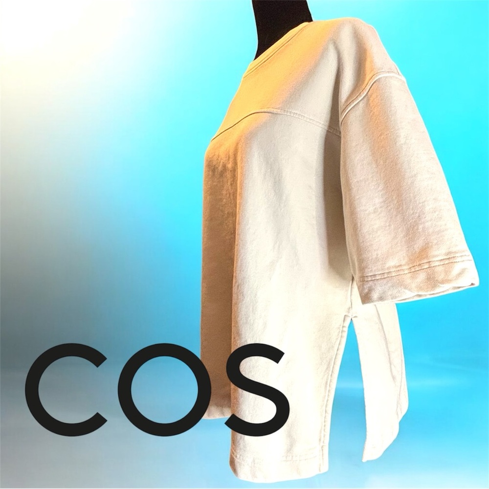COS Shirt Womens SmallExtra Small Overszied Beige Short Sleeve Cotton Crew
